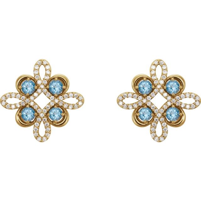 Round Natural Aquamarine & 1/4 CTW Natural Diamond Earrings