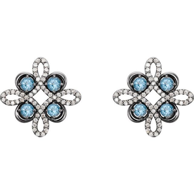 Round Natural Aquamarine & 1/4 CTW Natural Diamond Earrings
