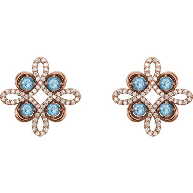 Round Natural Aquamarine & 1/4 CTW Natural Diamond Earrings