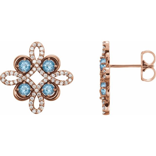 Round Natural Aquamarine & 1/4 CTW Natural Diamond Earrings