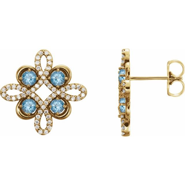 Round Natural Aquamarine & 1/4 CTW Natural Diamond Earrings