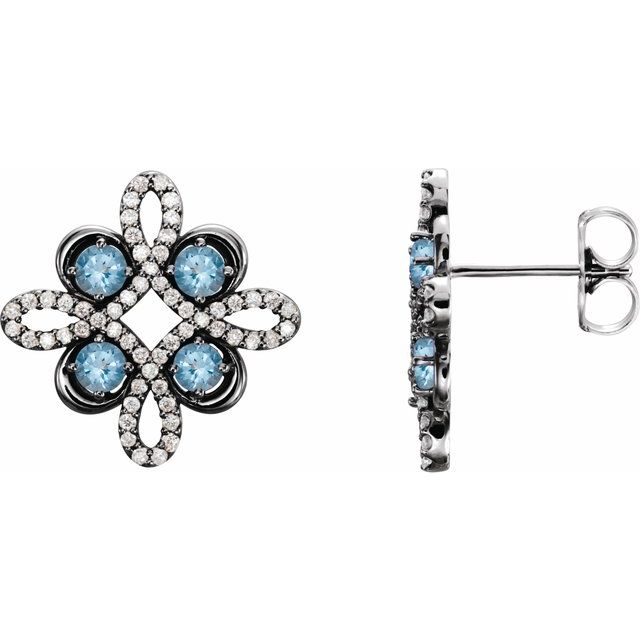 Round Natural Aquamarine & 1/4 CTW Natural Diamond Earrings