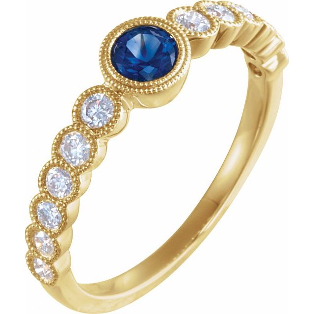 Natural Blue Sapphire & 1/2 CTW Diamond Ring