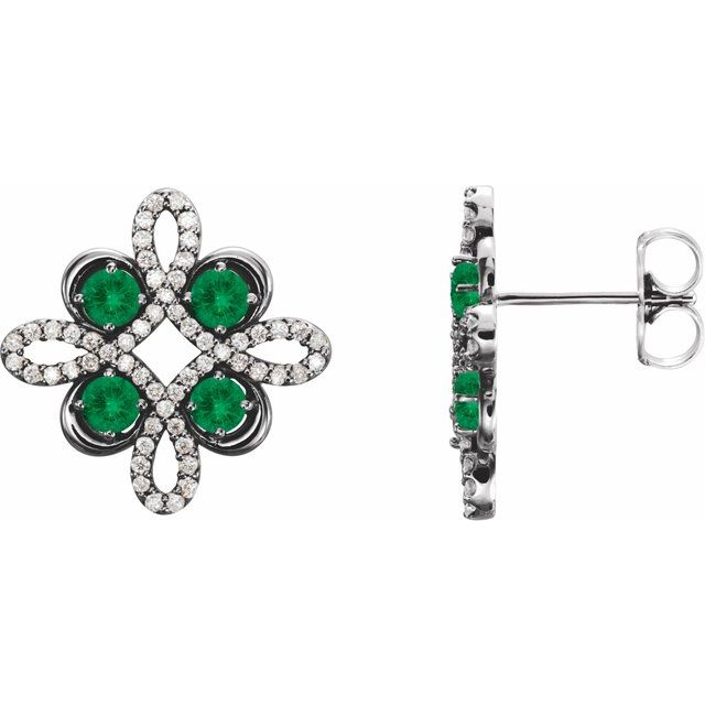 Round Natural Emerald & 1/4 CTW Natural Diamond Earrings