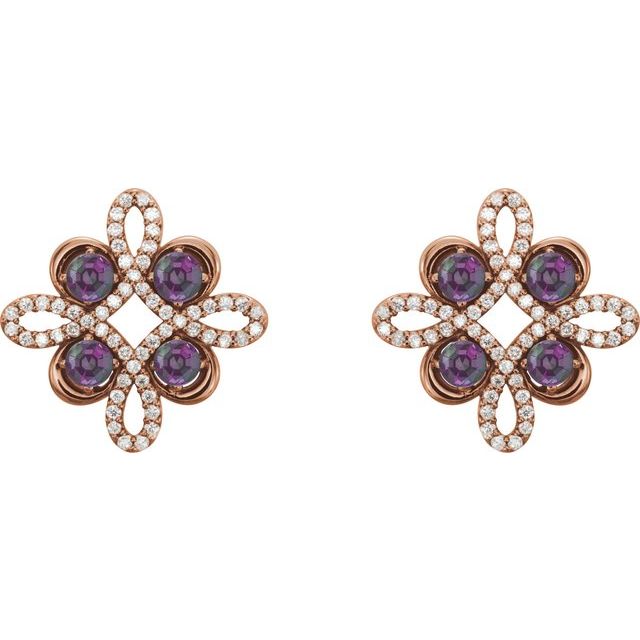 Round Natural Alexandrite & 1/4 CTW Natural Diamond Earrings