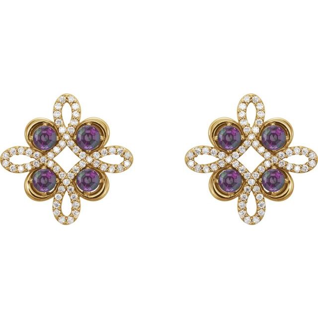 Round Natural Alexandrite & 1/4 CTW Natural Diamond Earrings