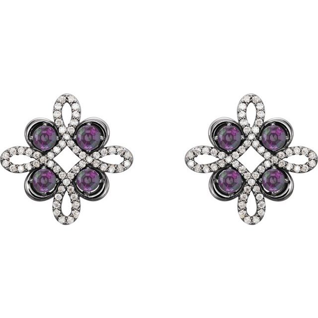 Round Natural Amethyst & 1/4 CTW Natural Diamond Earrings