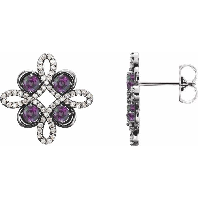 Round Natural Amethyst & 1/4 CTW Natural Diamond Earrings
