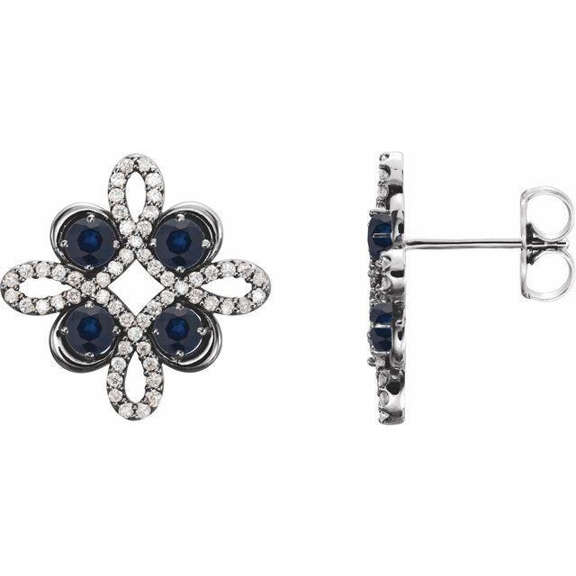 Round Natural Blue Sapphire & 1/4 CTW Natural Diamond Earrings