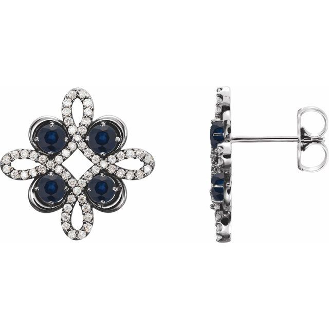 Round Lab-Grown Blue Sapphire & 1/4 CTW Natural Diamond Earrings