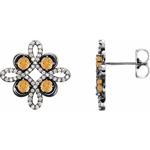 Round Natural Citrine & 1/4 CTW Natural Diamond Earrings