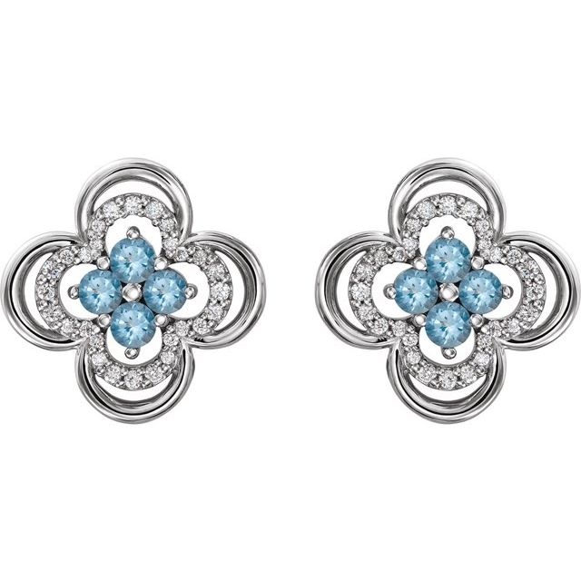 Round Natural Aquamarine & 1/5 CTW Natural Diamond Clover Earrings