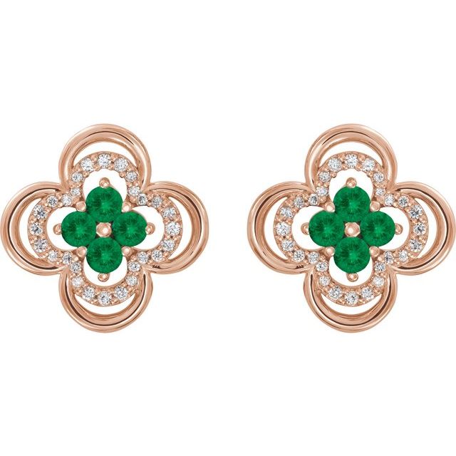 Round Natural Emerald & 1/5 CTW Natural Diamond Clover Earrings