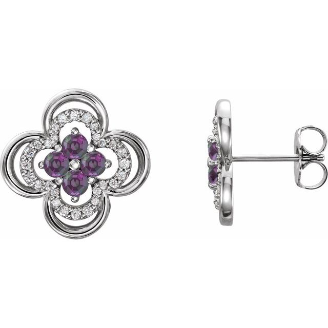 Round Natural Alexandrite & 1/5 CTW Natural Diamond Clover Earrings