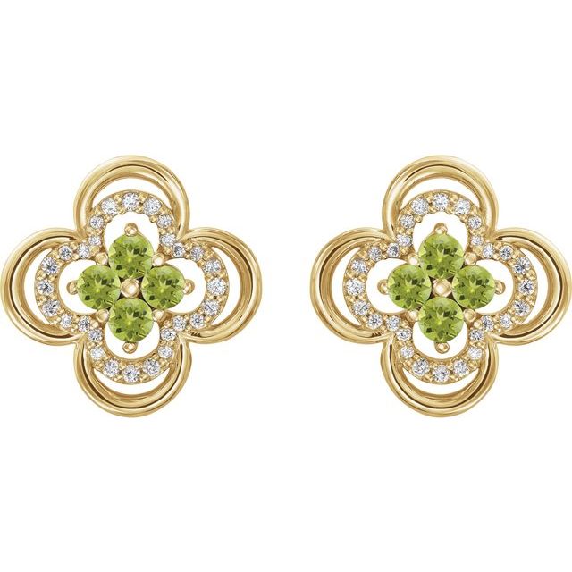 Round Natural Peridot & 1/5 CTW Natural Diamond Clover Earrings