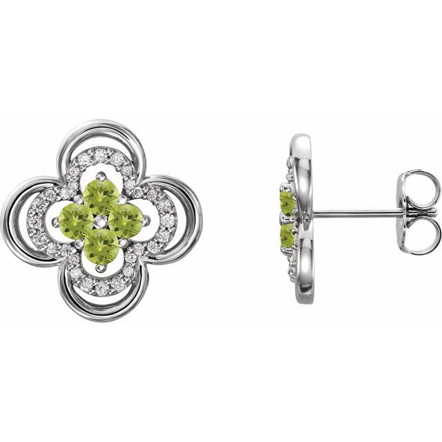 Round Natural Peridot & 1/5 CTW Natural Diamond Clover Earrings