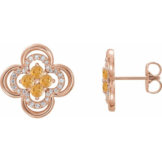 Round Natural Citrine & 1/5 CTW Natural Diamond Clover Earrings