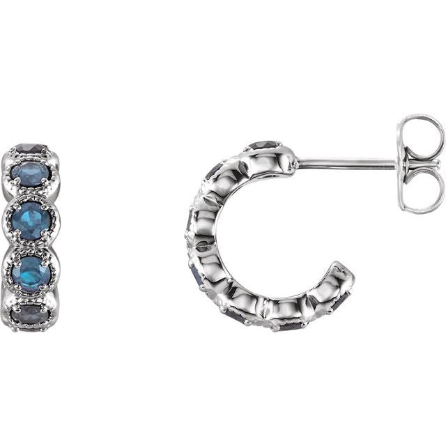 Round Natural Aquamarine Hoop Earrings