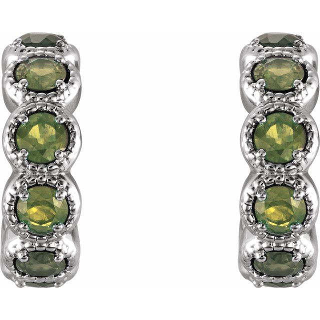 Round Natural Peridot Hoop Earrings