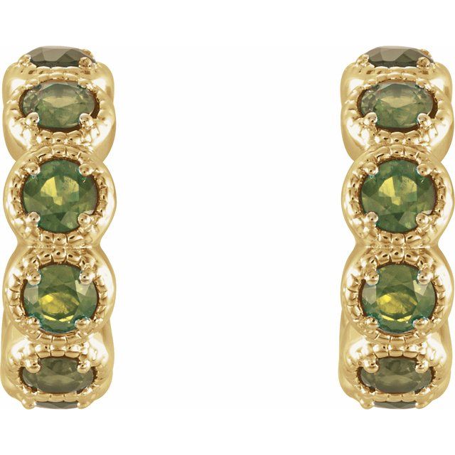 Round Natural Peridot Hoop Earrings