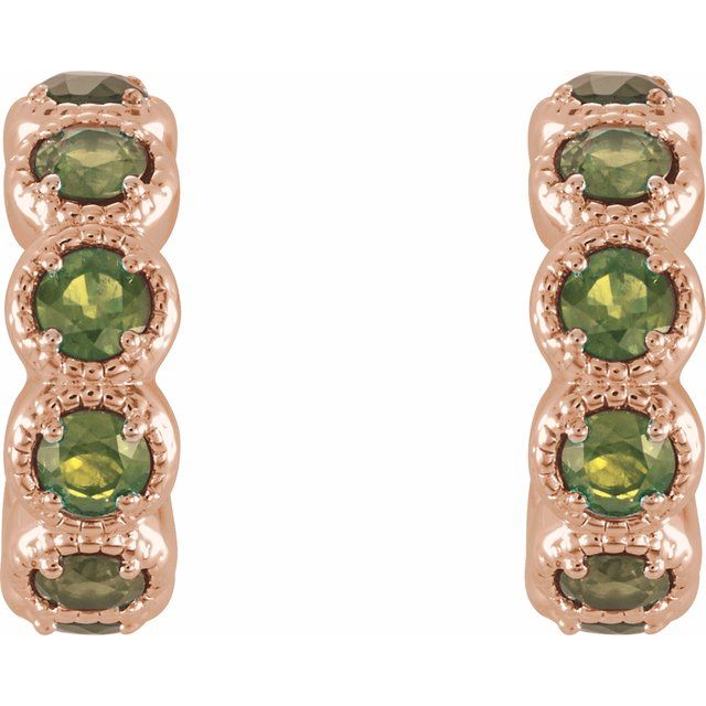 Round Natural Peridot Hoop Earrings