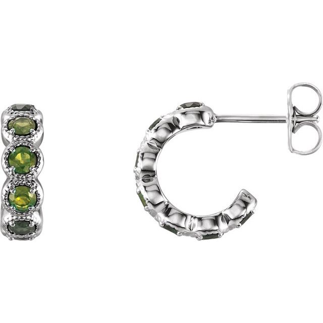 Round Natural Peridot Hoop Earrings