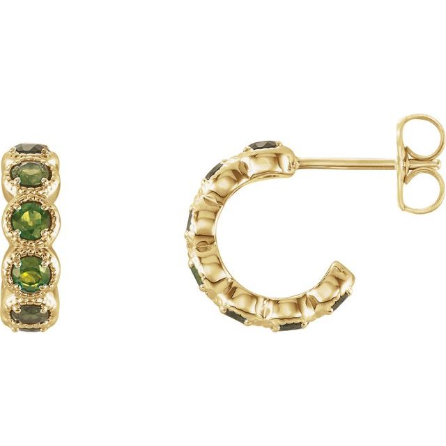Round Natural Peridot Hoop Earrings