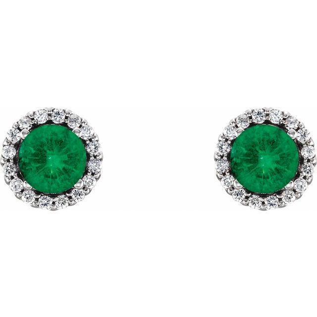 Round 5mm Natural Emerald & 1/8 CTW Natural Diamond Earrings