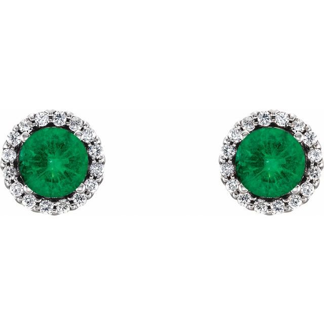 Round 3mm Lab-Grown Emerald & 1/10 CTW Natural Diamond Earrings