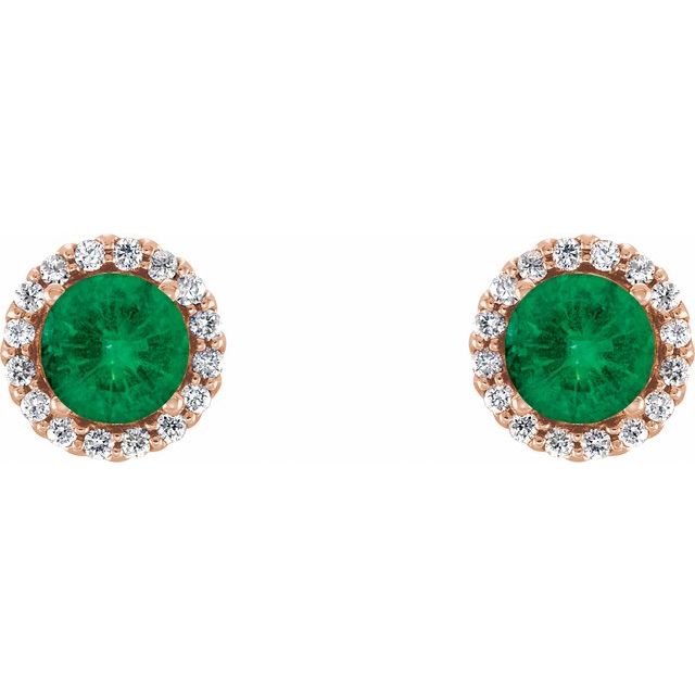 Round 5mm Natural Emerald & 1/8 CTW Natural Diamond Earrings