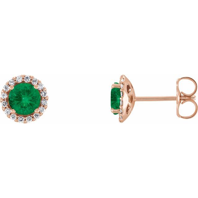 Round 3.5mm Lab-Grown Emerald & 1/10 CTW Natural Diamond Earrings