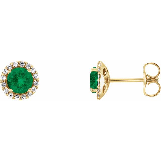 Round 4.5mm Lab-Grown Emerald & 1/10 CTW Natural Diamond Earrings