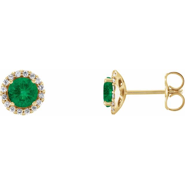 Round 3mm Lab-Grown Emerald & 1/10 CTW Natural Diamond Earrings