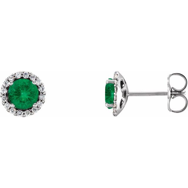 Round 4mm Natural Emerald & 1/10 CTW Natural Diamond Earrings