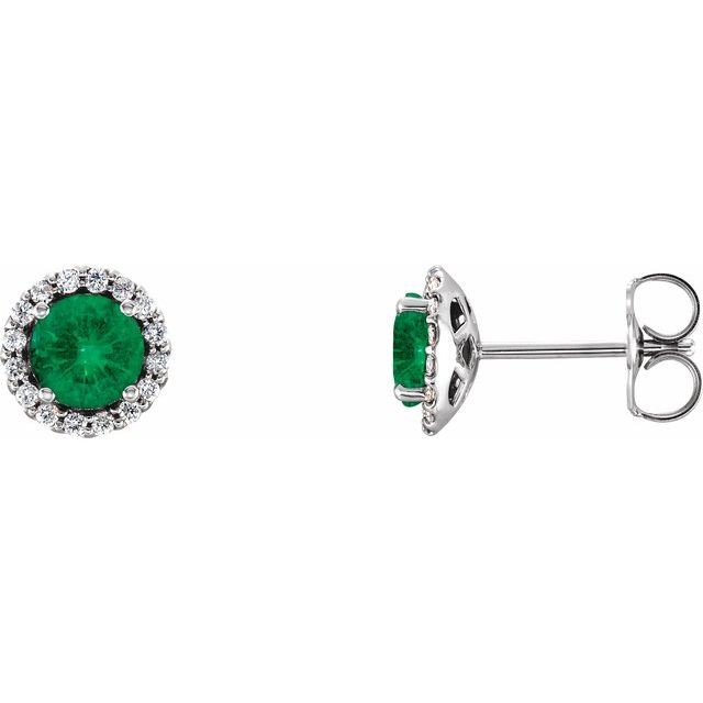 Round 3.5mm Lab-Grown Emerald & 1/10 CTW Natural Diamond Earrings