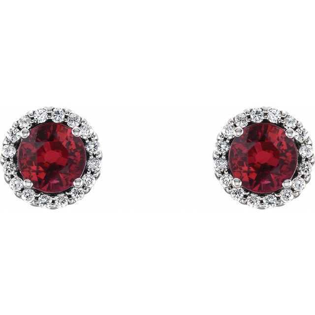 Round 3.5mm Natural Ruby & 1/10 CTW Natural Diamond Earrings