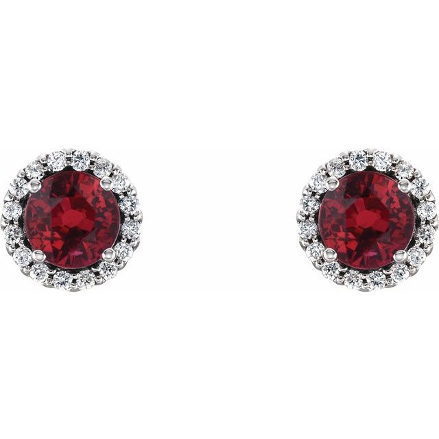 Round 5mm Lab-Grown Ruby & 1/8 CTW Natural Diamond Earrings
