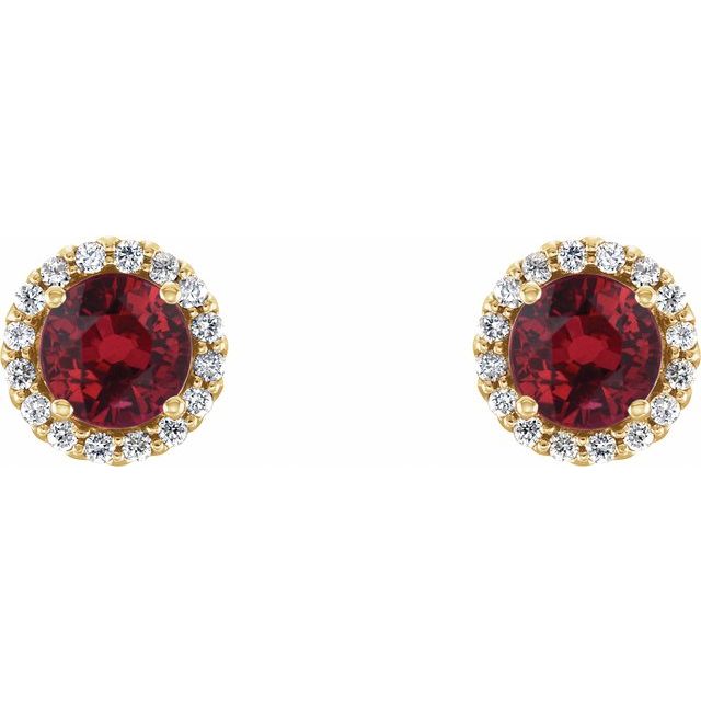 Round 3.5mm Natural Ruby & 1/10 CTW Natural Diamond Earrings