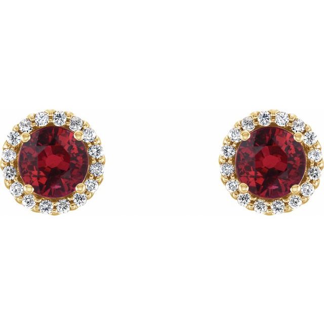 Round 3.5mm Lab-Grown Ruby & 1/10 CTW Natural Diamond Earrings