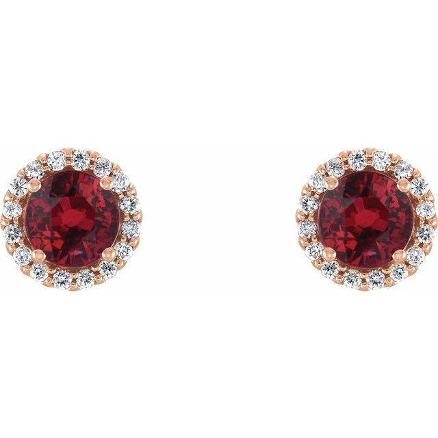 Round 3.5mm Natural Ruby & 1/10 CTW Natural Diamond Earrings