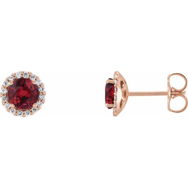 Round 3.5mm Natural Ruby & 1/10 CTW Natural Diamond Earrings