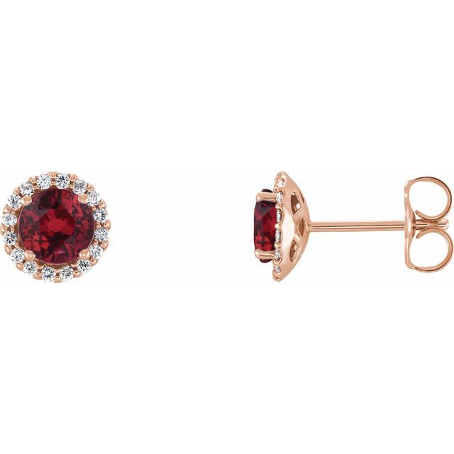 Round 5.5mm Natural Ruby & 1/8 CTW Natural Diamond Earrings