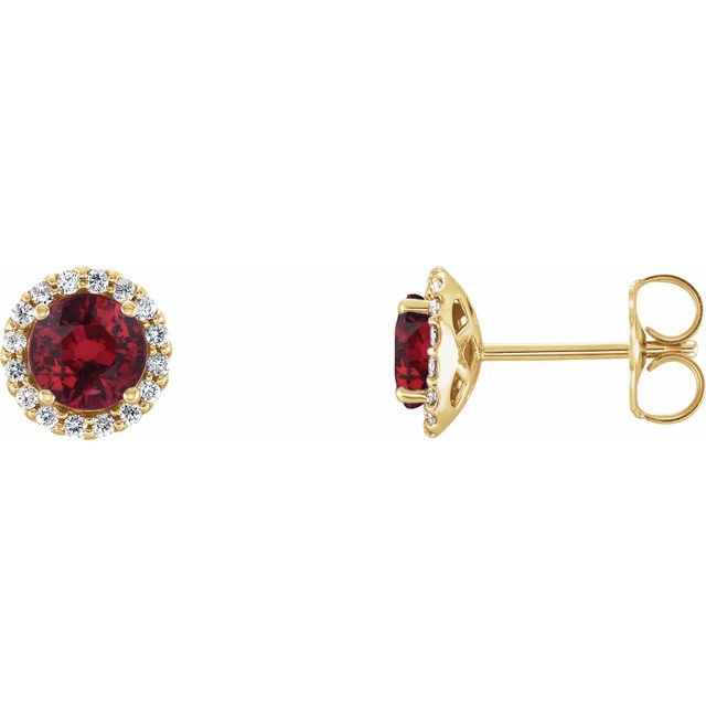 Round 4.5mm Natural Ruby & 1/10 CTW Natural Diamond Earrings