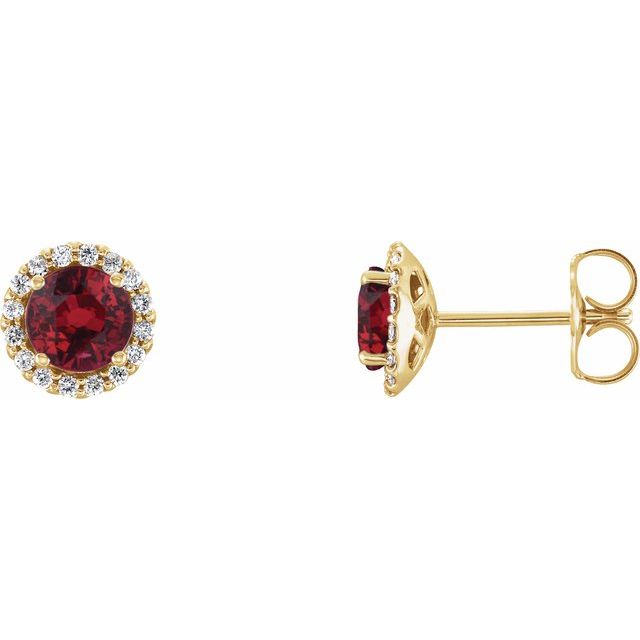 Round 4mm Natural Ruby & 1/10 CTW Natural Diamond Earrings