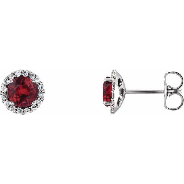 Round 5.5mm Natural Ruby & 1/8 CTW Natural Diamond Earrings
