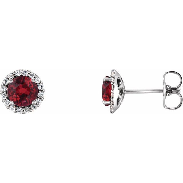 Round 4mm Natural Ruby & 1/10 CTW Natural Diamond Earrings