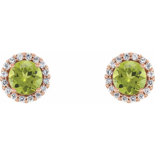 Round 4.5mm Natural Peridot & 1/10 CTW Natural Diamond Earrings