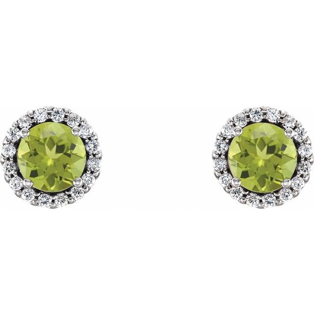 Round 4.5mm Natural Peridot & 1/10 CTW Natural Diamond Earrings