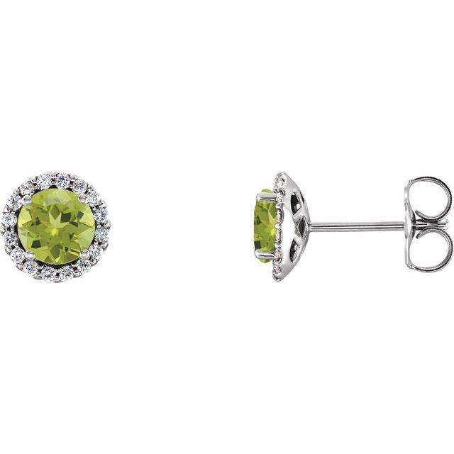 Round 4.5mm Natural Peridot & 1/10 CTW Natural Diamond Earrings