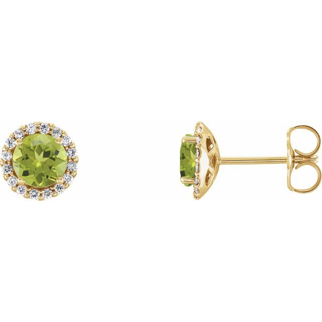 Round 4.5mm Natural Peridot & 1/10 CTW Natural Diamond Earrings